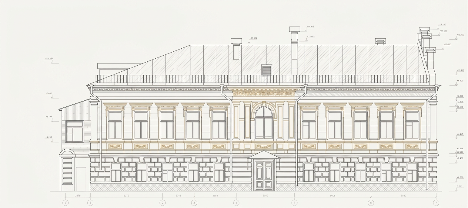Рабочий чертёж фасада городской усадьбы Татарниковых